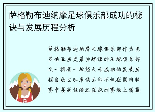 萨格勒布迪纳摩足球俱乐部成功的秘诀与发展历程分析